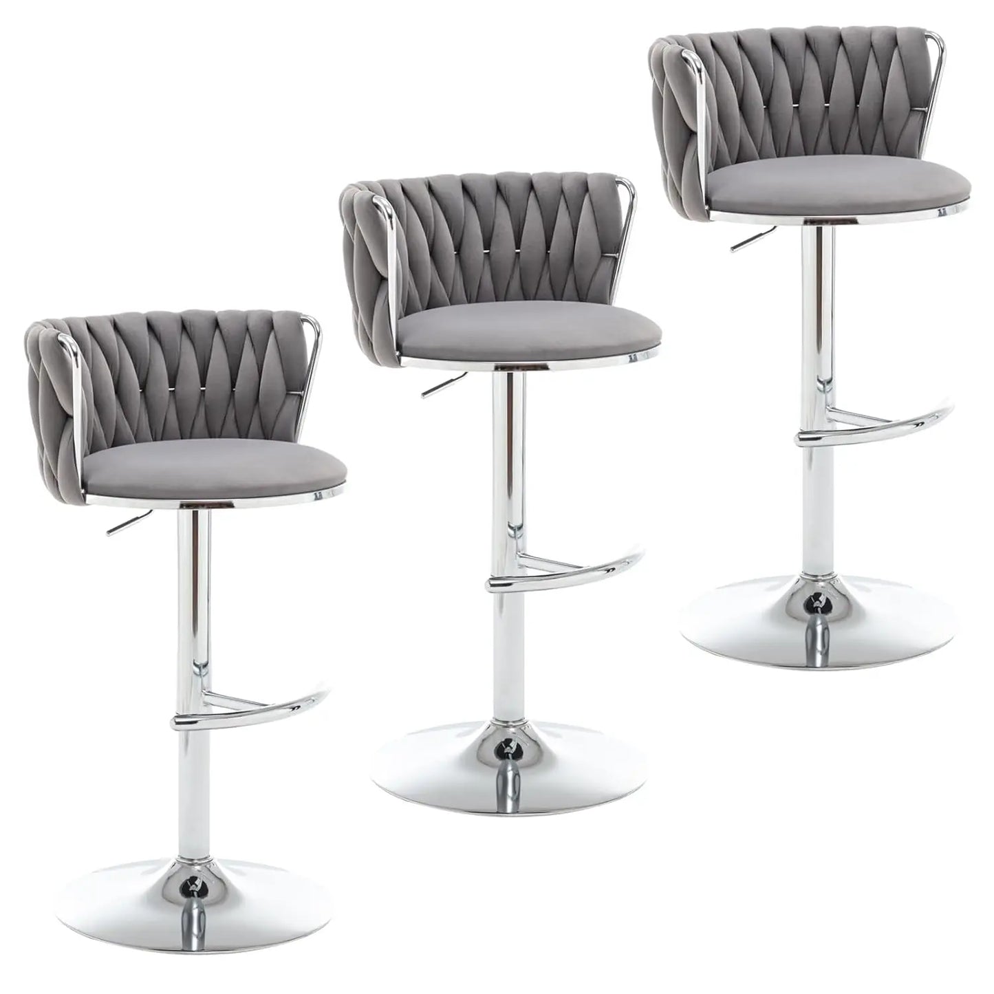 Juego de 3 Taburetes de Bar de Terciopelo Dorado, Taburetes Giratorios con Respaldo para Barra de Cocina, Ajustables y Tejidos, Personalizables
