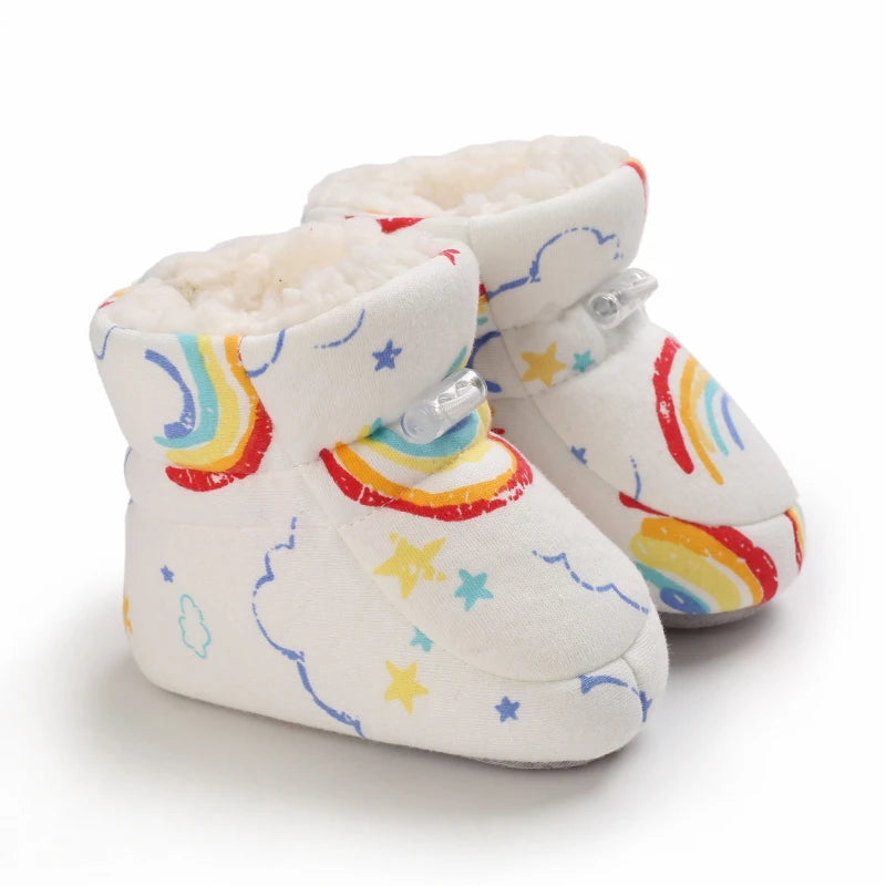 Botas de invierno para bebé, suela suave de dibujos animados, zapatos cálidos antideslizantes para niños pequeños, bonitos botines para caminar para niños y niñas