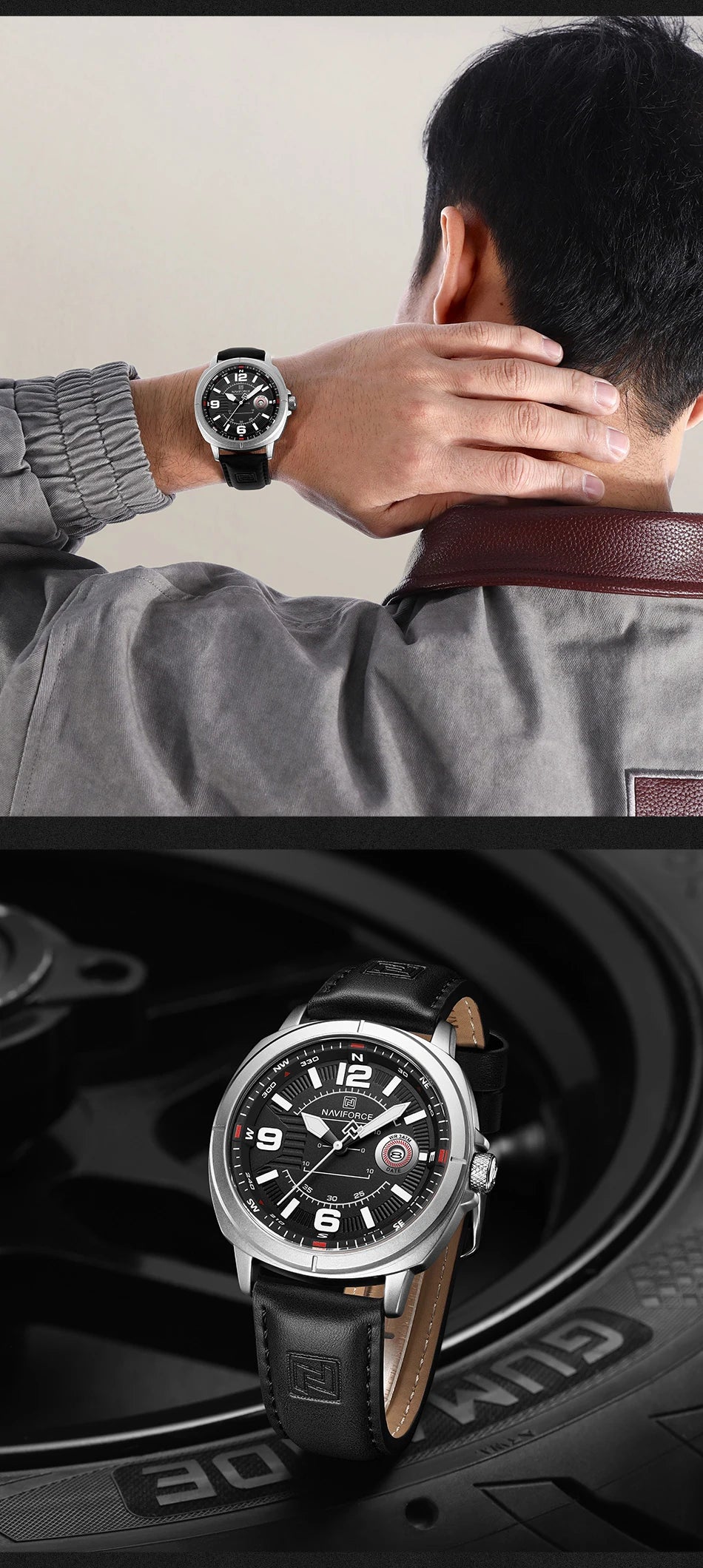Marca NAVIFORCE, Reloj de cuarzo para Hombre, banda de PU de alta calidad, Reloj de pulsera con calendario para Hombre, indicador de fecha automático, relojes impermeables, Reloj para Hombre