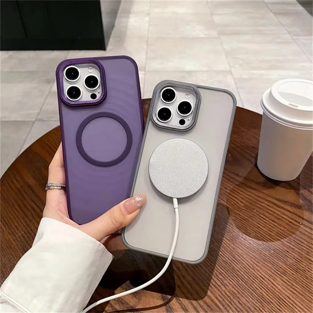 Funda protectora de cámara espiritual de lujo para iPhone 15 16 Pro Max 16 fundas Magsafe para iPhone 14 12 11 13 17 Pro Max cubierta mate