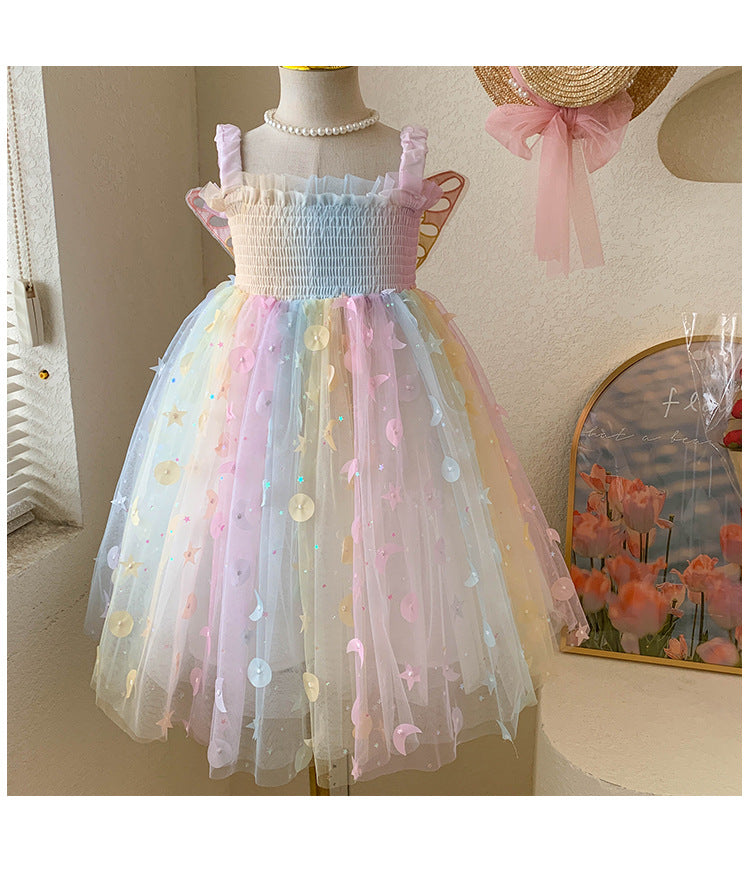 Camiseta sin mangas para niña, vestido de princesa para bebé, elfo de ensueño, mariposa arcoíris, novedad de verano