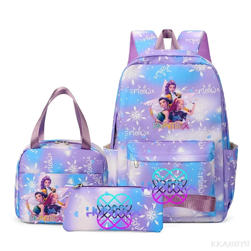 Mochila escolar KPop Demon Hunters, juego de 3 piezas, bolsa de almuerzo, estuche para lápices, regalo de regreso a la escuela para niñas, mochila de ocio, bolsas de viaje para adolescentes