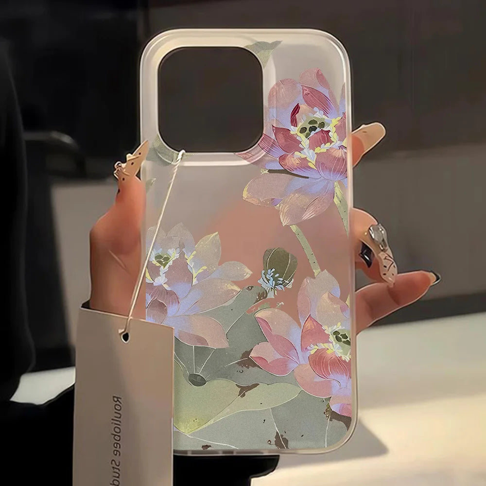 Funda de teléfono con flores para iPhone 16 Pro, funda trasera de piel sedosa delgada translúcida para iPhone 13 11 12 14 15 Pro Max 13 Mini 15 Plus