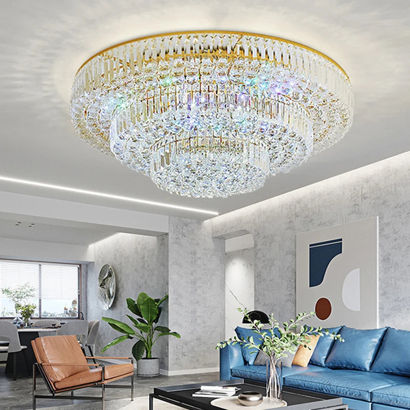 Luces de techo LED redondas clásicas, candelabros de cristal de lujo, decoración del hogar, plafón para sala de estar