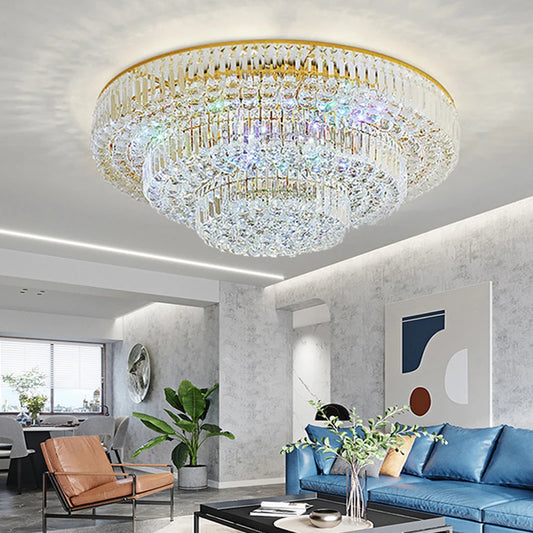 Luces de techo LED redondas clásicas, candelabros de cristal de lujo, decoración del hogar, plafón para sala de estar