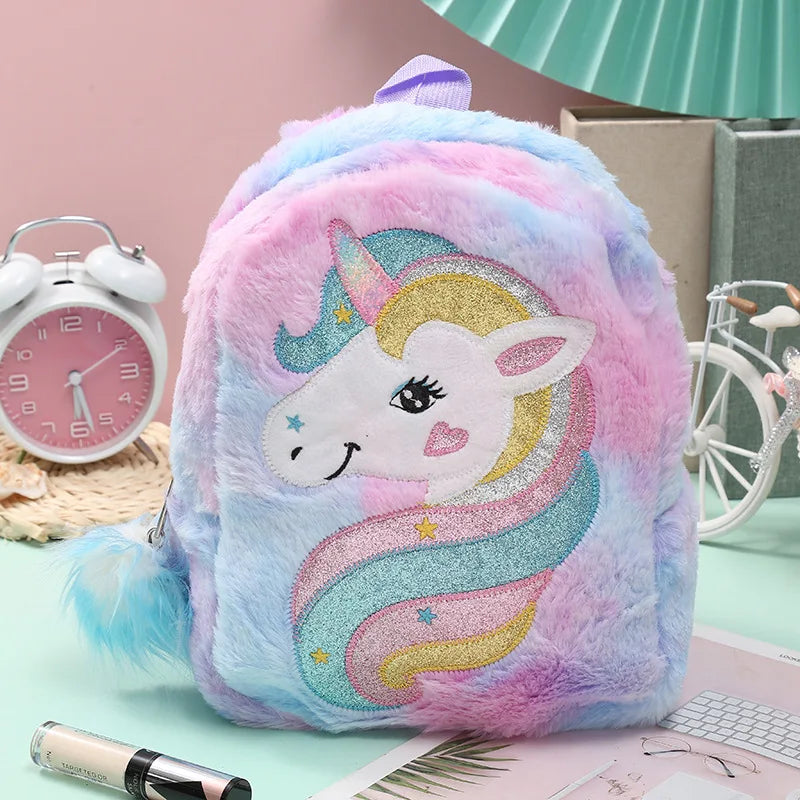 Mochila escolar de dibujos animados de unicornios para niñas, morral 3D de piel de viaje, bonito, regalo para niños