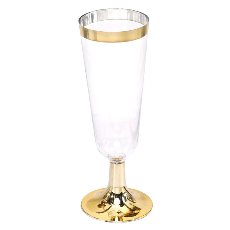 Copas de champán de plástico desechables, 6/12/24/36 uds, 5OZ, Copas de champán doradas, tazas para cóctel de fiesta de boda, suministros de celebración