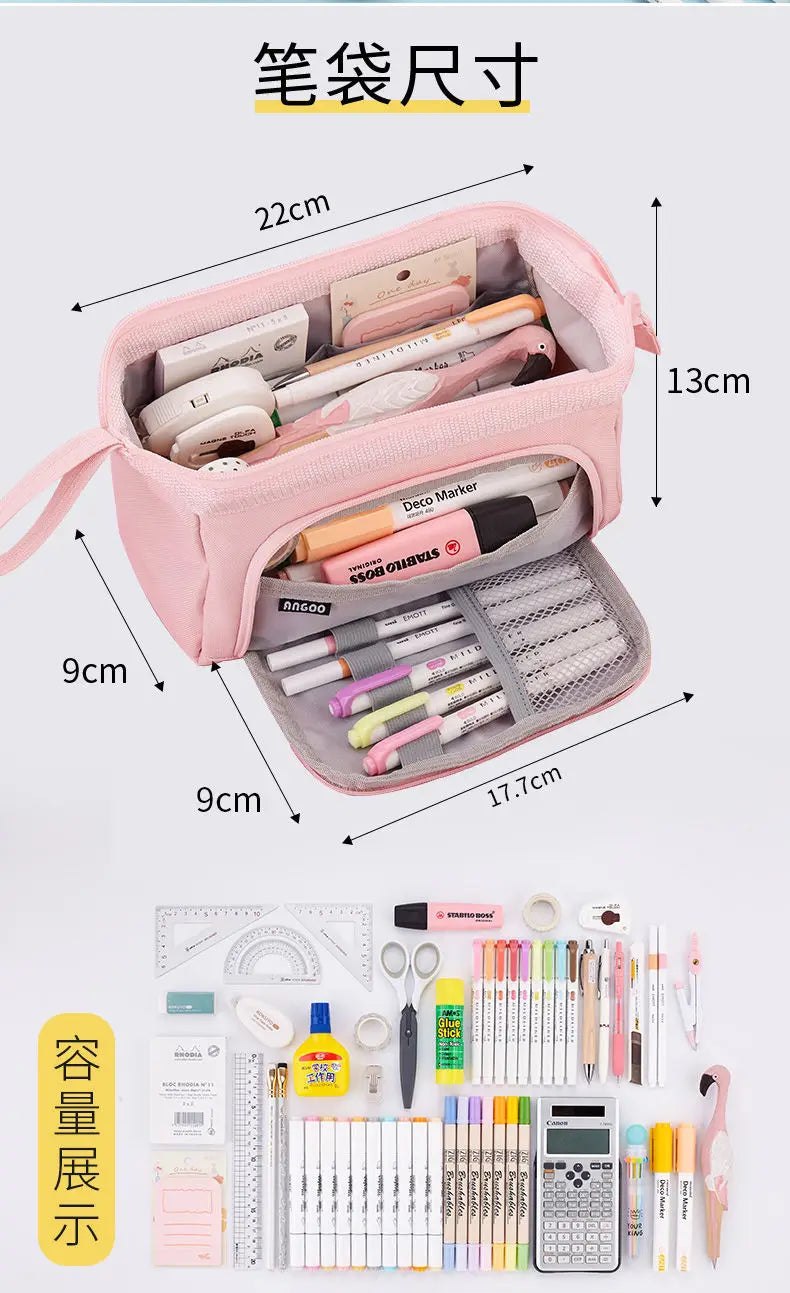 Estuche grande para lápices, bolsa para bolígrafos de gran capacidad, doble ventana, bolsas escolares para niños, material escolar, papelería, regalo