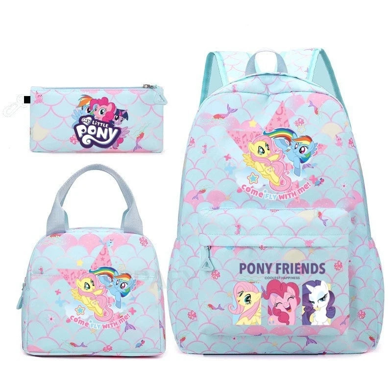 Juego de 3 mochilas My Little Pony para niños, mochila escolar para niñas, mochila escolar para adolescentes, mochila arcoíris para mujeres