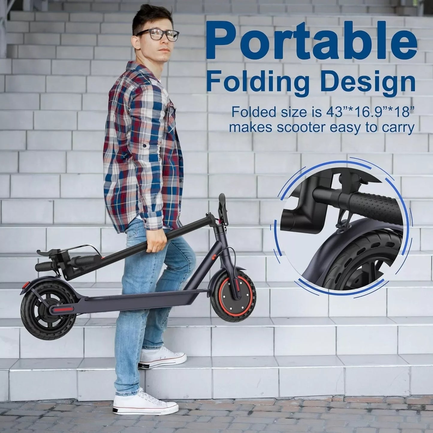 Patinete eléctrico AOVOPRO LADPED LP60, 350W, 19mph, velocidad máxima, neumático de 8,5 pulgadas, patinete eléctrico plegable, rango máximo de 16 millas para adultos