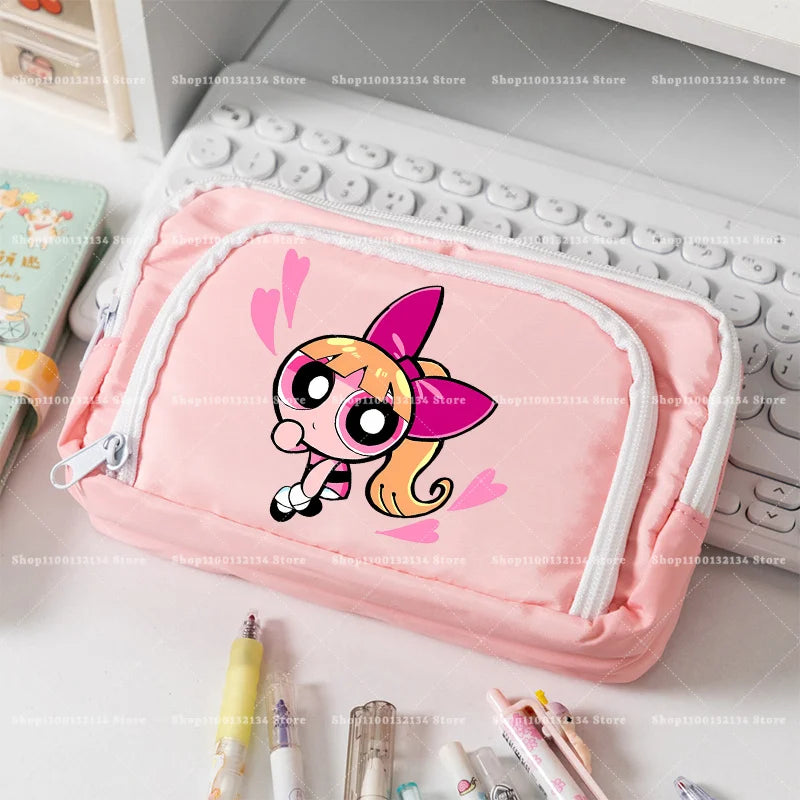 Estuche para lápices de las Chicas Superpoderosas, estuche para lápices con múltiples bolsillos, bolsa para lápices de gran capacidad para estudiantes, bolsa organizadora de papelería, regalo
