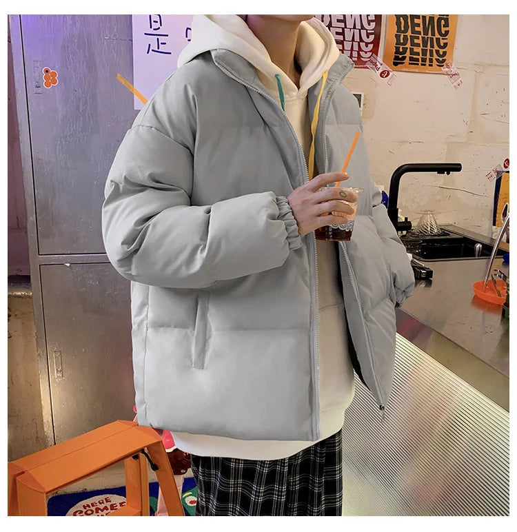 Ropa de calle Harajuku abrigo de invierno cálido para hombre Parka informal de Color sólido con cuello levantado chaqueta de invierno de gran tamaño para mujer