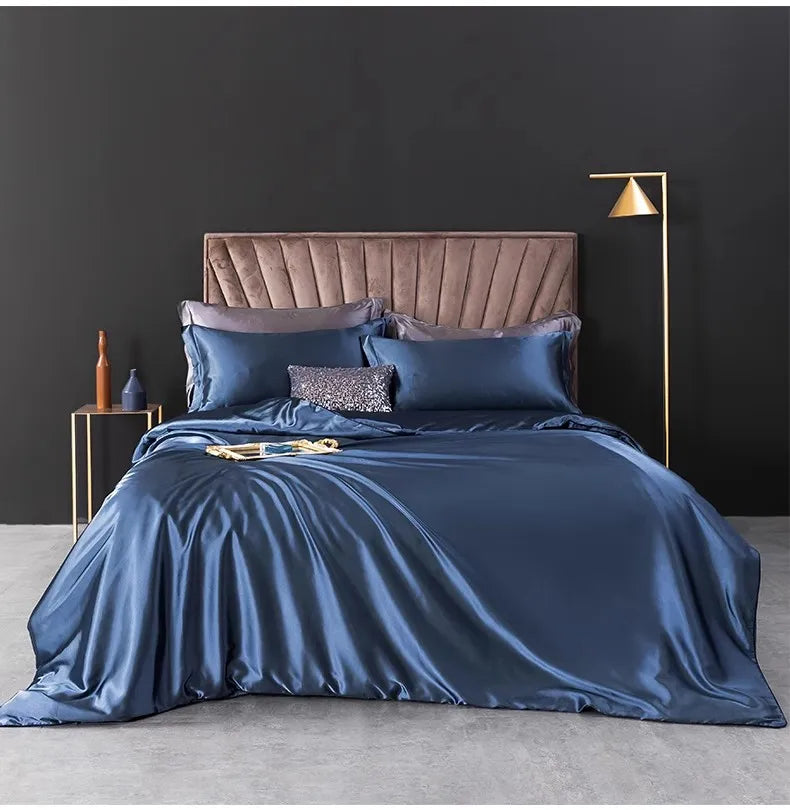 100% juegos de cama de seda pura, funda de edredón de alta gama, funda nórdica, sábanas, fundas de almohada, 4 Uds., juegos de ropa de cama de lujo Natural