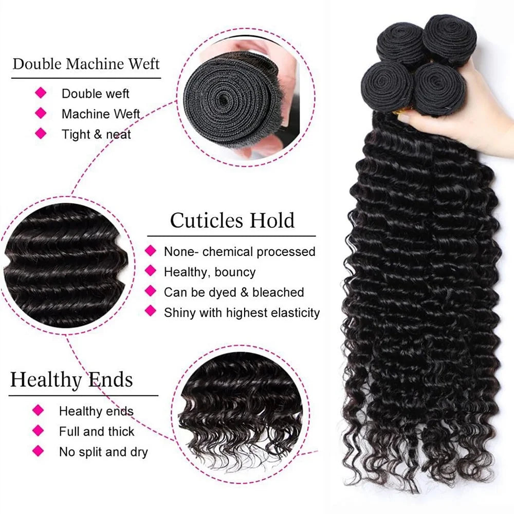 Extensiones de cabello humano de onda profunda 12A brasileño con extensiones de cabello crudo rizado virgen mechones 100% cabello humano entrega en 2-5 días