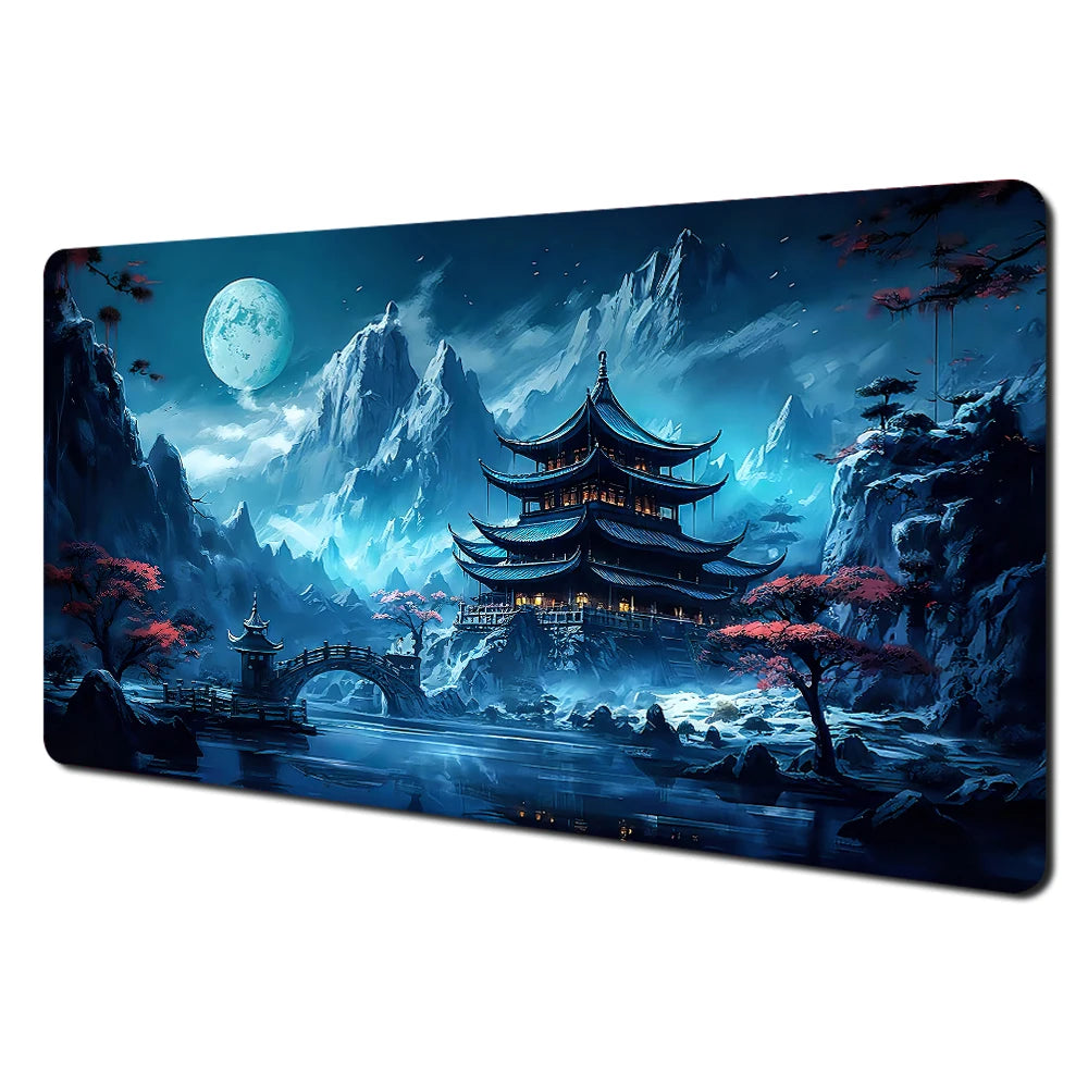 Alfombrilla de ratón grande con paisajes artísticos en rojo y negro, alfombrilla de escritorio duradera antideslizante, accesorios de oficina, alfombrilla para teclado y ratón, Tapis De Bureau