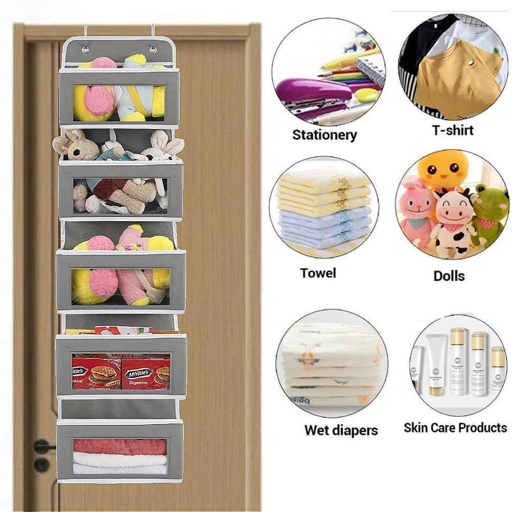 Organizador de almacenamiento colgante de 5 estantes: detrás de la puerta, antiinclinación, 5 bolsillos de gran capacidad, adecuado para dormitorio, baño
