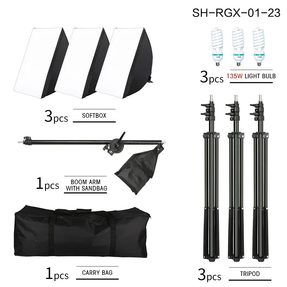 Kit de iluminación Softbox de 20w/30w/40w, Kit de iluminación de fotografía continua, bombilla E27, equipo de luces de estudio fotográfico para sesión de fotos