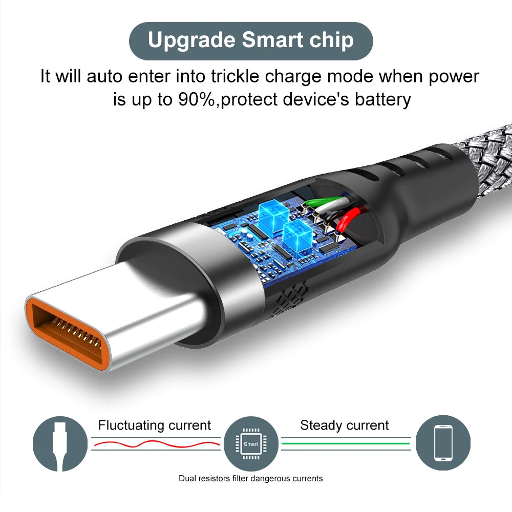 Cable de carga USB tipo C 6A para Huawei USB C extendido 1m 2m 3m 5m Cable de 8 metros para Xiaomi Vivo Leeco OnePlus Oppo
