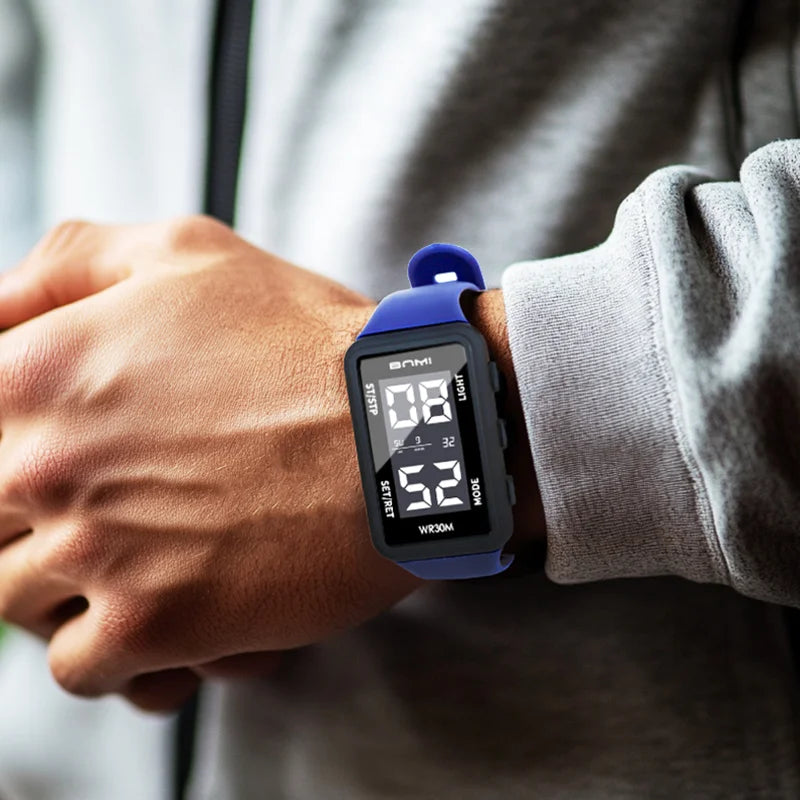 2025 Reloj electrónico deportivo rectangular para hombre, resistente al agua, alarma de luz nocturna, reloj Digital ligero y portátil para hombre