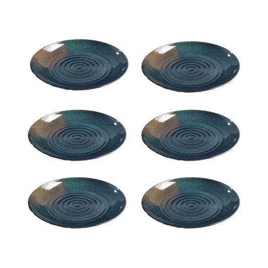 Juego de 6 Platos de Melamina Negros, Platos Planos con Ondas Concéntricas para Servir Platos Fríos, Filetes, para Restaurante, Hogar, Vajilla