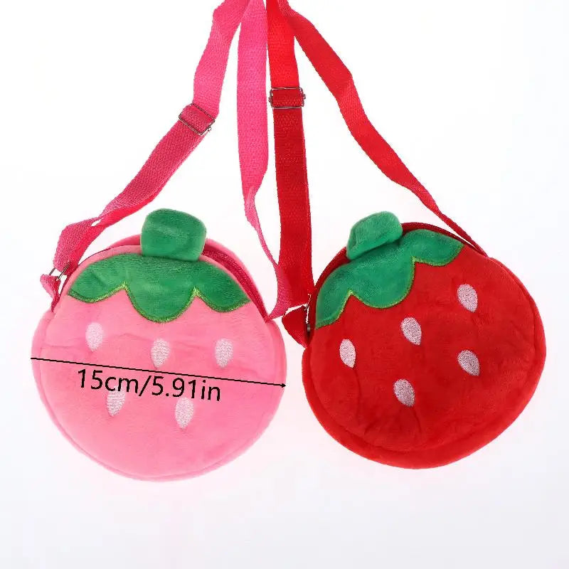 Adorable bolso bandolera de felpa de fresa de dibujos animados para niños y adultos
