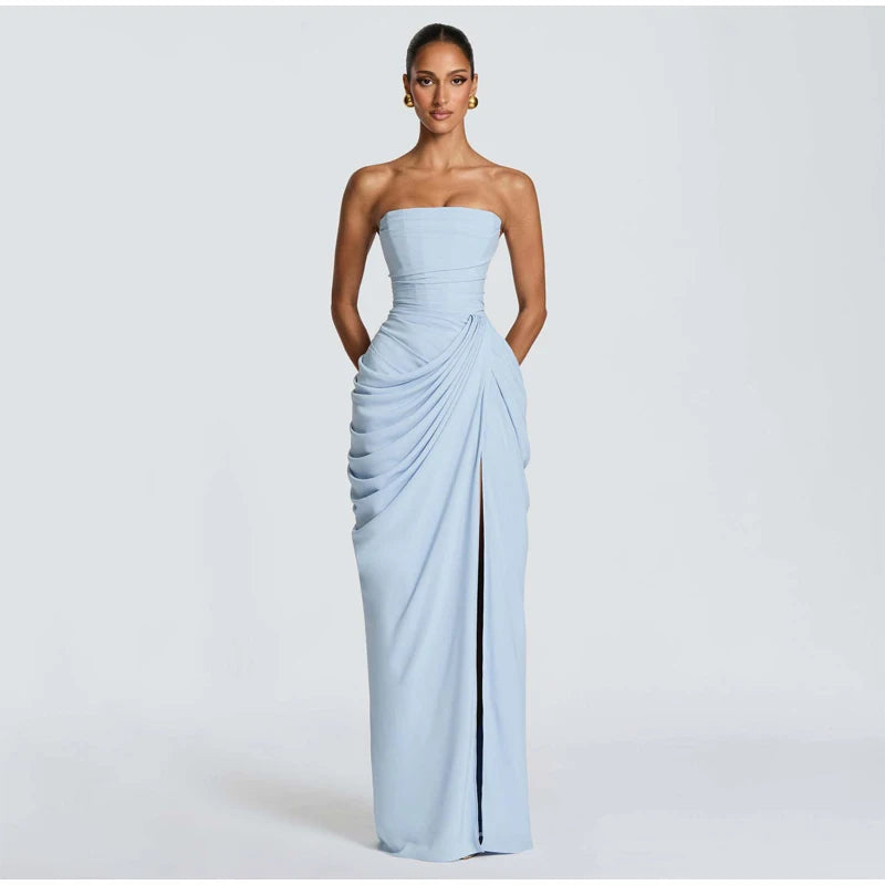Vestido Maxi Plisado Sólido Sexy con Cuello Halter para Mujer, sin Mangas, sin Espalda, con Cintura Ajustada y Abertura, Vestidos de Fiesta de Verano 2026