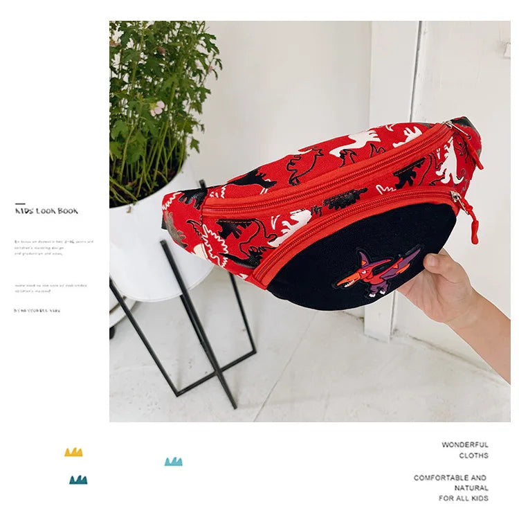 Lindas bolsas de almacenamiento de dinosaurio de dibujos animados para niños, teléfono, auriculares, bolsa de dinero, organizador de moda, bolsa de pecho y cintura, bolsa de cinturón para niños