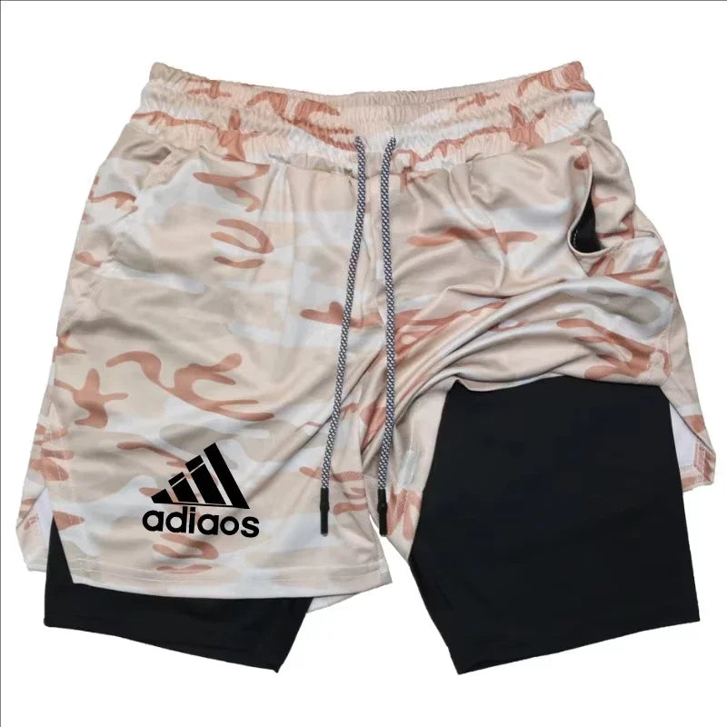 Pantalones cortos de compresión para hombre, pantalones cortos deportivos de entrenamiento para correr, pantalones cortos de secado rápido para gimnasio de verano en uno