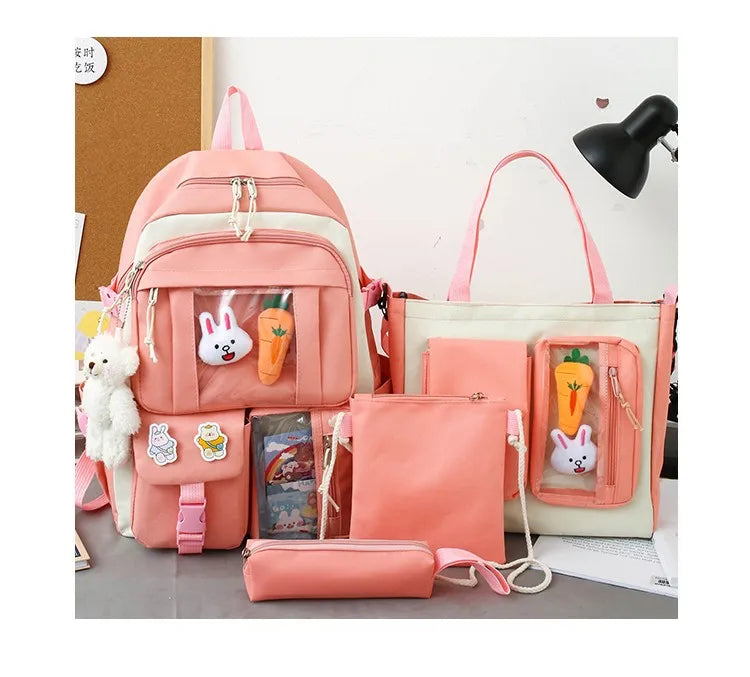 Mochila escolar Kawaii para niños y niñas, conjunto de 4 piezas, mochilas escolares para adolescentes y niñas