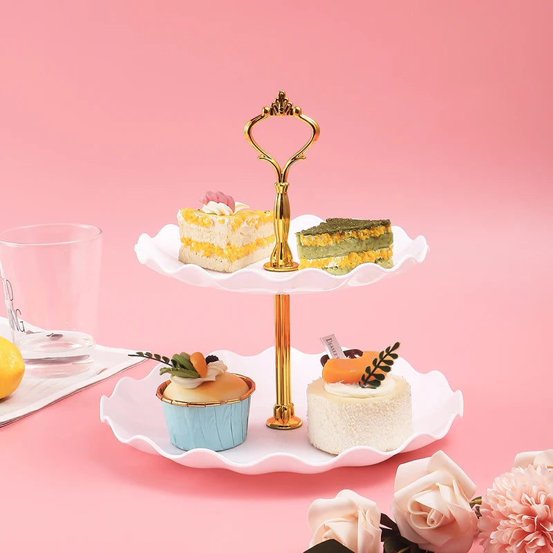 Soporte Redondo de Doble Capa para Pasteles y Dulces, Plato de Frutas para Bodas y Fiestas, Bandeja Decorativa para el Hogar, Exquisito