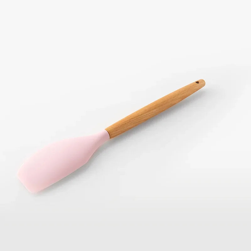 Utensilios de cocina de silicona con mango multifunción de madera, espátula antiadherente, cucharón, batidor de huevos, pala, rosa, nuevo
