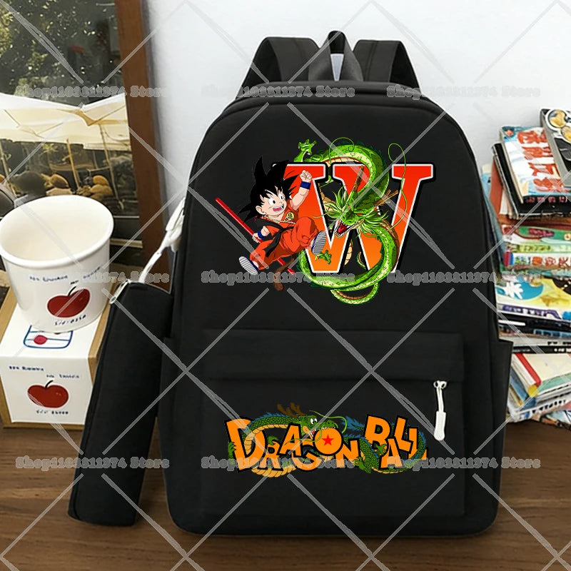 Juego de 2 Mochilas de Dragon Ball, Estuches para Lápices, Anime Son Goku, Bolsas de Hombro con Letras, Estuches para Bolígrafos, Mochilas Escolares Grandes de Dibujos Animados para Exteriores, Regalo