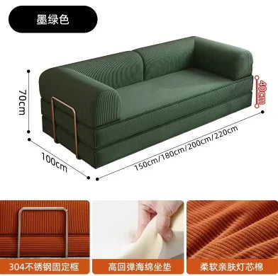 m Sofá italiano minimalista retro de pana de alta gama para sala de estar, sofá cama comprimido, transporte aéreo lavable m