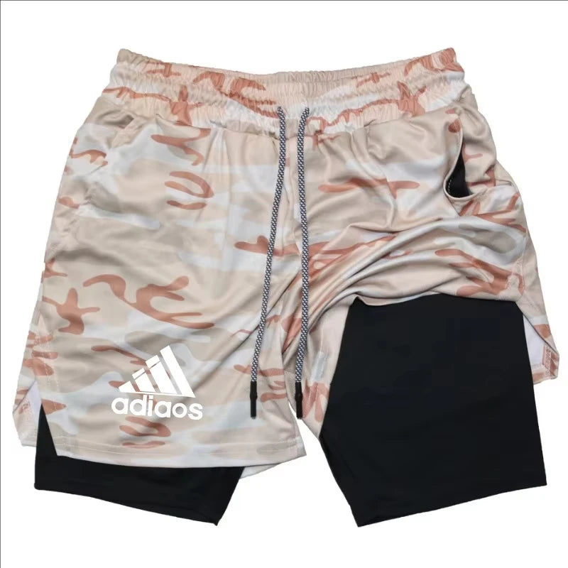 Pantalones cortos de compresión para hombre, pantalones cortos deportivos de entrenamiento para correr, pantalones cortos de secado rápido para gimnasio de verano en uno