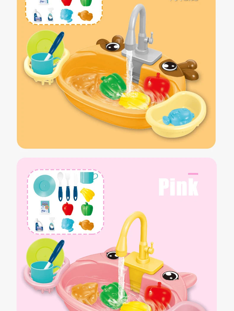 Fregadero de cocina para niños, juguetes de simulación, lavavajillas eléctrico, Mini cocina, comida, juego de casa de juego de imitación, juego de rol para niños, juguetes para niñas
