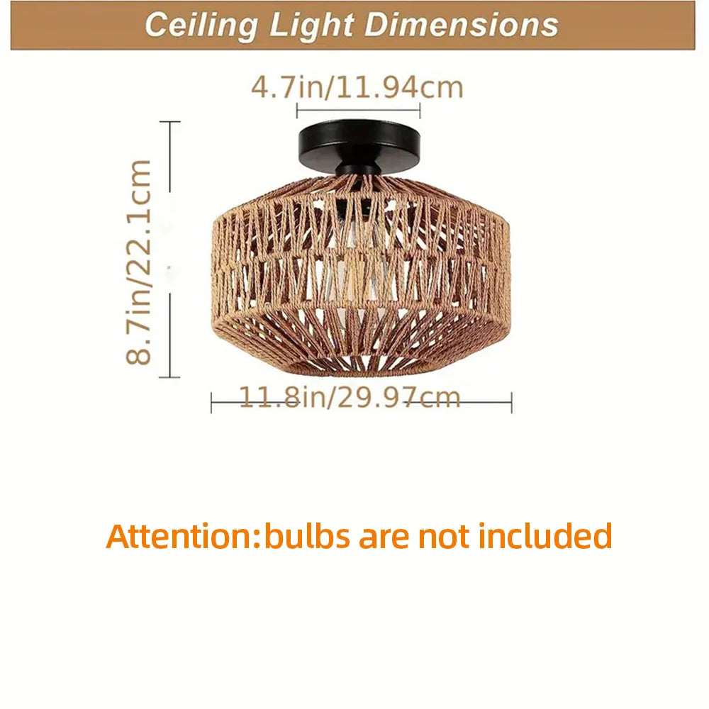 Luces de techo de mimbre, accesorio de iluminación tejido a mano, montaje empotrado para pasillo, dormitorio, cocina, entrada y sala de estar