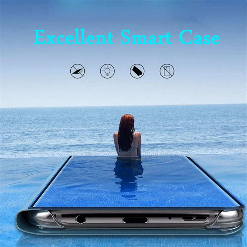 Funda para Samsung S24 S25 S23 S22 S21 S20 Ultra Funda de teléfono con tapa de espejo en Galaxy S24 S23 S22 S20 FE Note 20 10 Plus Funda con soporte