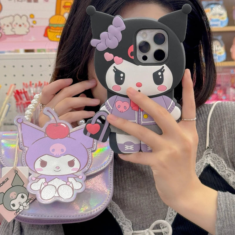 Funda de teléfono Kuromi con dibujos animados en 3D para iPhone 17 Pro17 16 15 14 13 12 11 Pro Max 16 Plus, fundas de teléfono de silicona suave a prueba de golpes