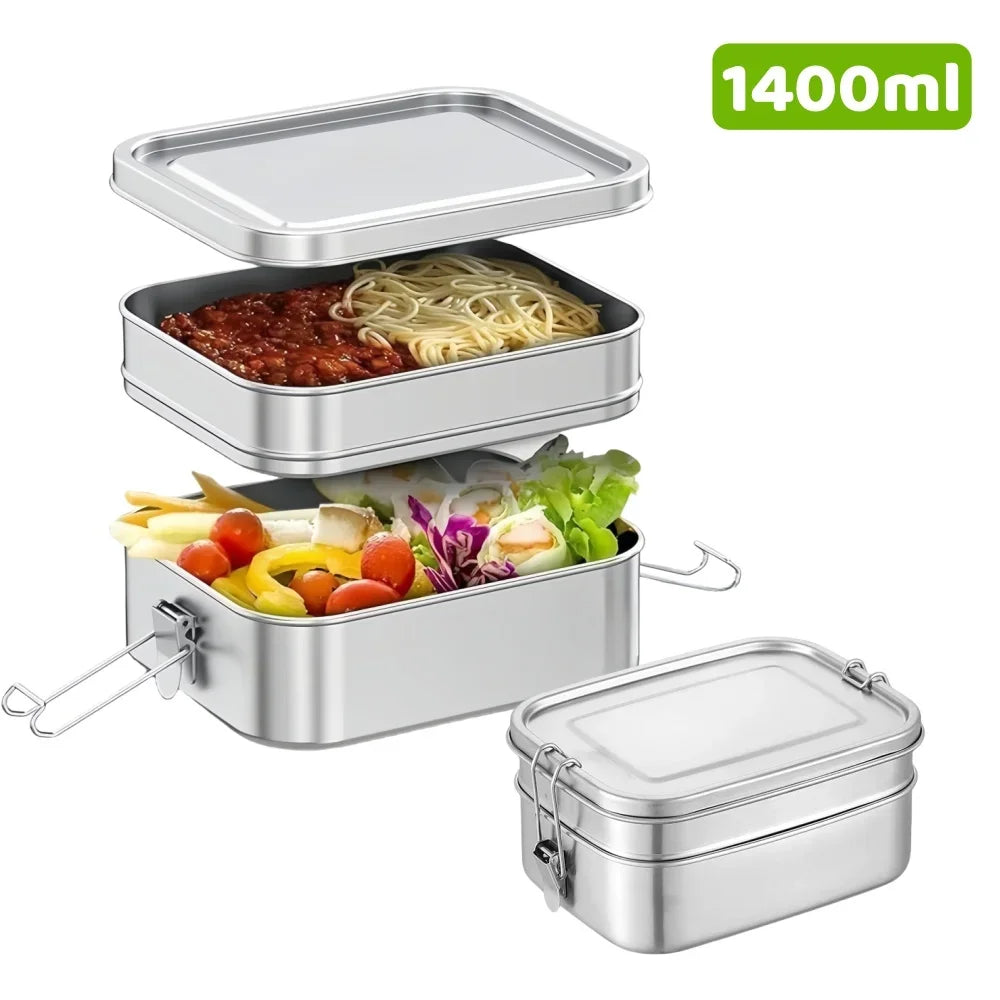 Lonchera de Acero Inoxidable 304, Hermética y a Prueba de Fugas, Bento Box de 1/2 Capas, Contenedores para Almacenamiento de Alimentos con Cierre para Adultos