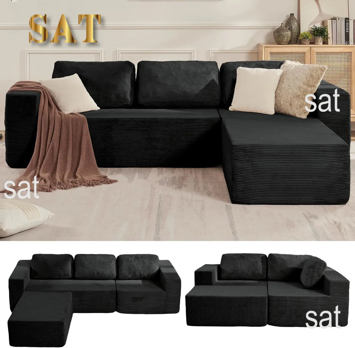 Sofá seccional reversible Cloud de 106" - Asiento profundo, modular en forma de L, tapizado en espuma, sin montaje, salón/dormitorio