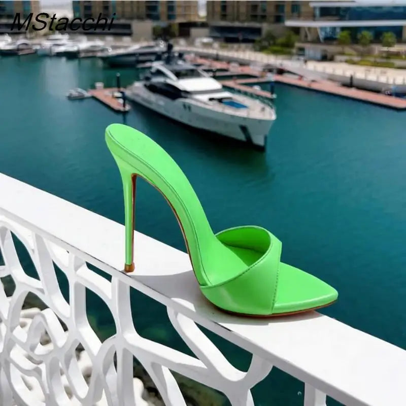 Zapatillas de tacón súper alto para mujer, zapatos de verano con punta abierta, sandalias de tacón de aguja de colores combinados, zapatos sexis de fiesta para mujer, zapatos de tacón de lujo para mujer