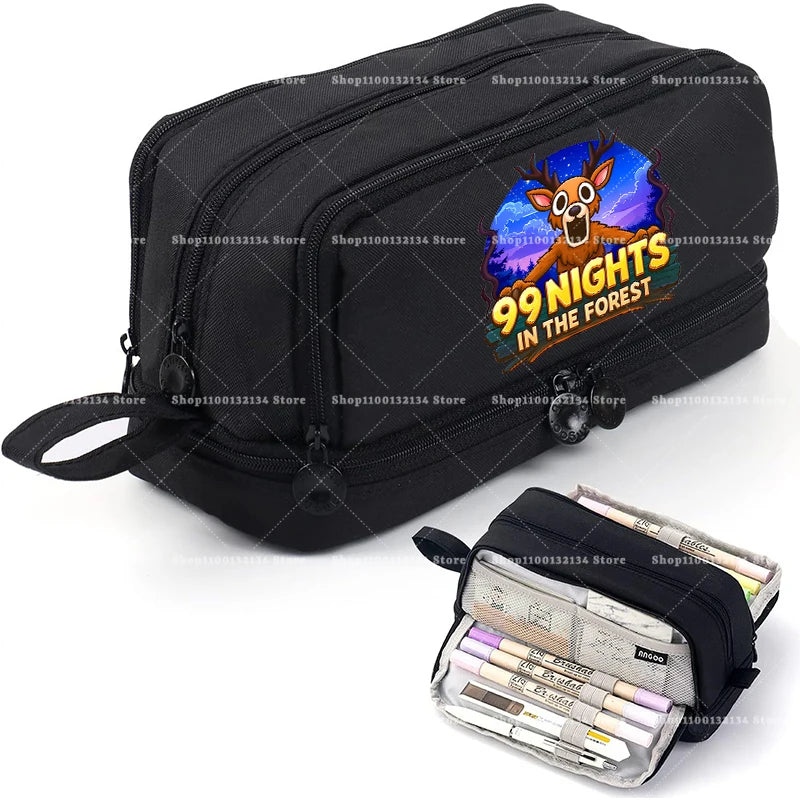 Estuches para lápices de 99 noches en los bosque, bolsas grandes para bolígrafos de dibujos animados, bolsa de lápices multicapa de Anime para niños y niñas, suministros de papelería escolar