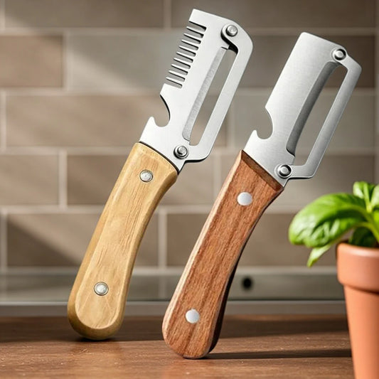 2er-Set Edelstahl-Küchenschäler mit Holzgriff zum Schälen und Schneiden von Obst und Gemüse, Küchenwerkzeug