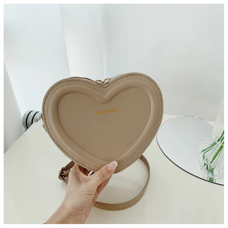 Bolsos cruzados con forma de corazón para mujer, bolso de hombro de cuero Pu sólido, bolsos casuales para mujer, bolsos de diseñador para mujer, nuevo