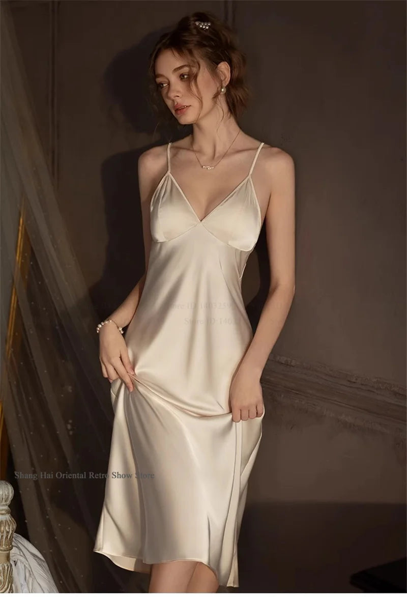 Elegante Conjunto de Bata Larga para Mujer, Lencería Sexy, Ropa de Dormir, Kimono Holgado, Bata de Baño, Vestido de Casa de Satén Sedoso, Ropa de Estar