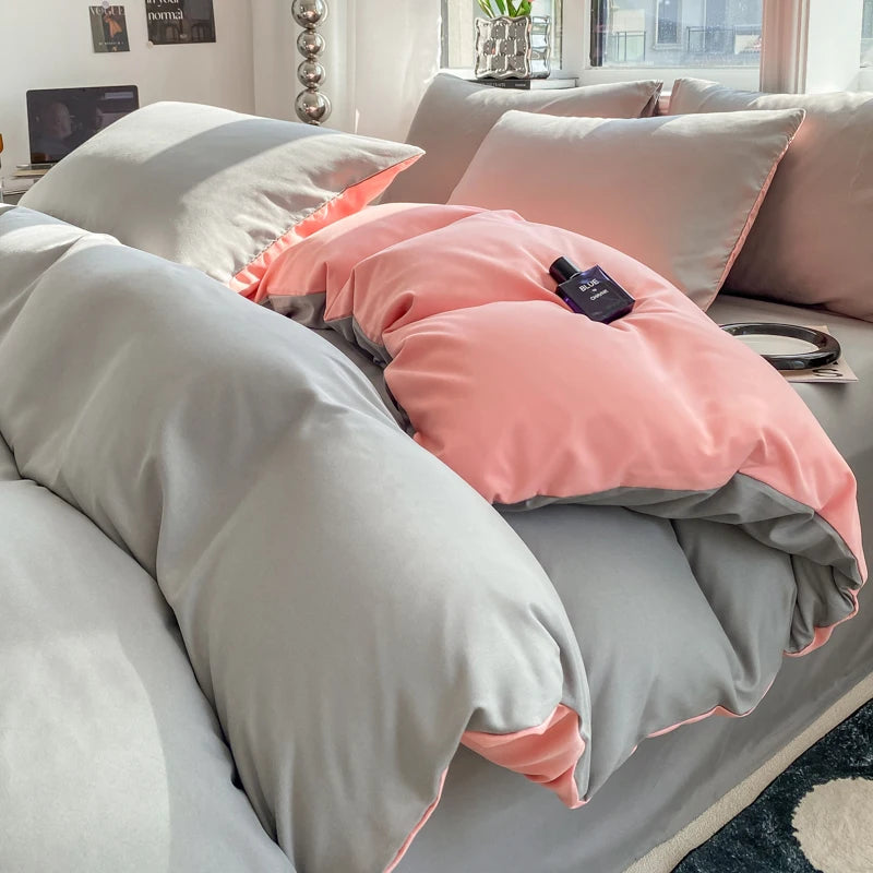 Juego de funda nórdica de Color sólido estilo Ins, ropa de cama de algodón lavada, funda de edredón, funda de almohada, juegos de cama suaves, fundas de edredón de 220x240