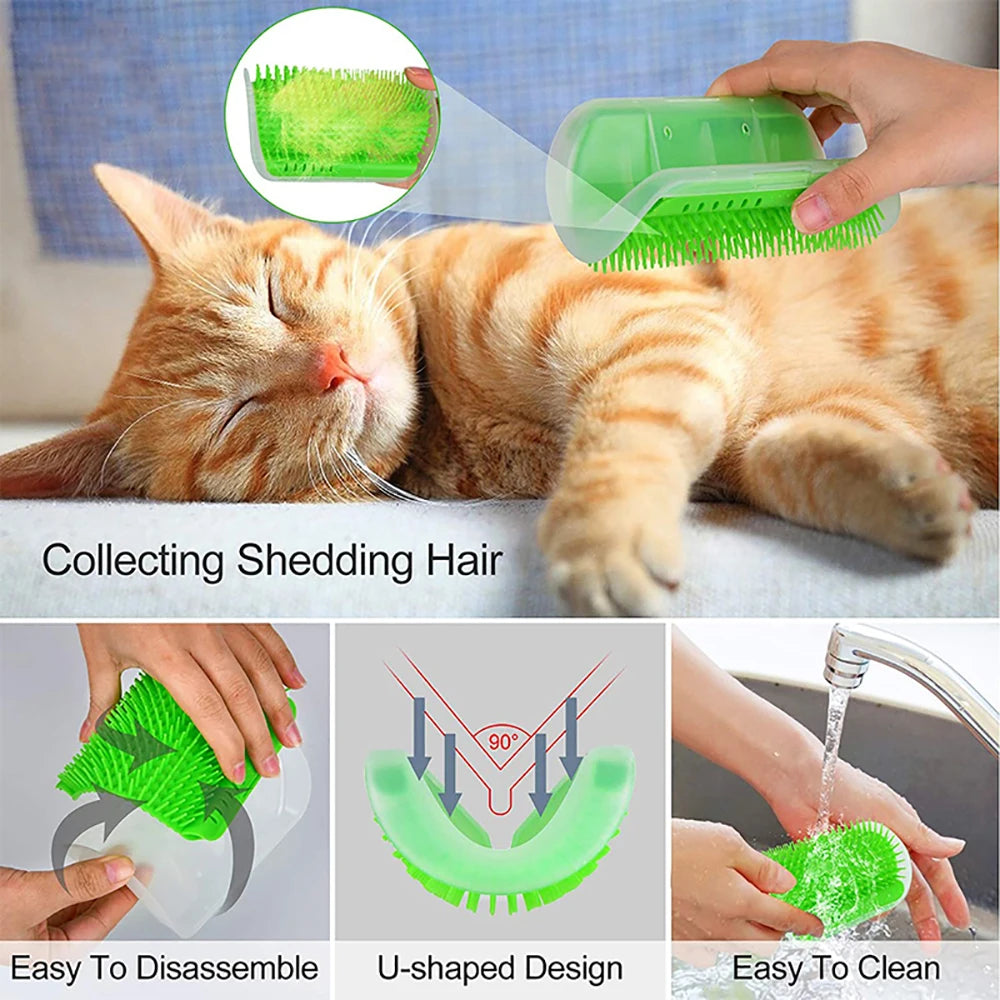 Peine de masaje para rascar gatos, cepillo para rascar esquinas con hierba gatera, peine para quitar mascotas para depilación, aseo