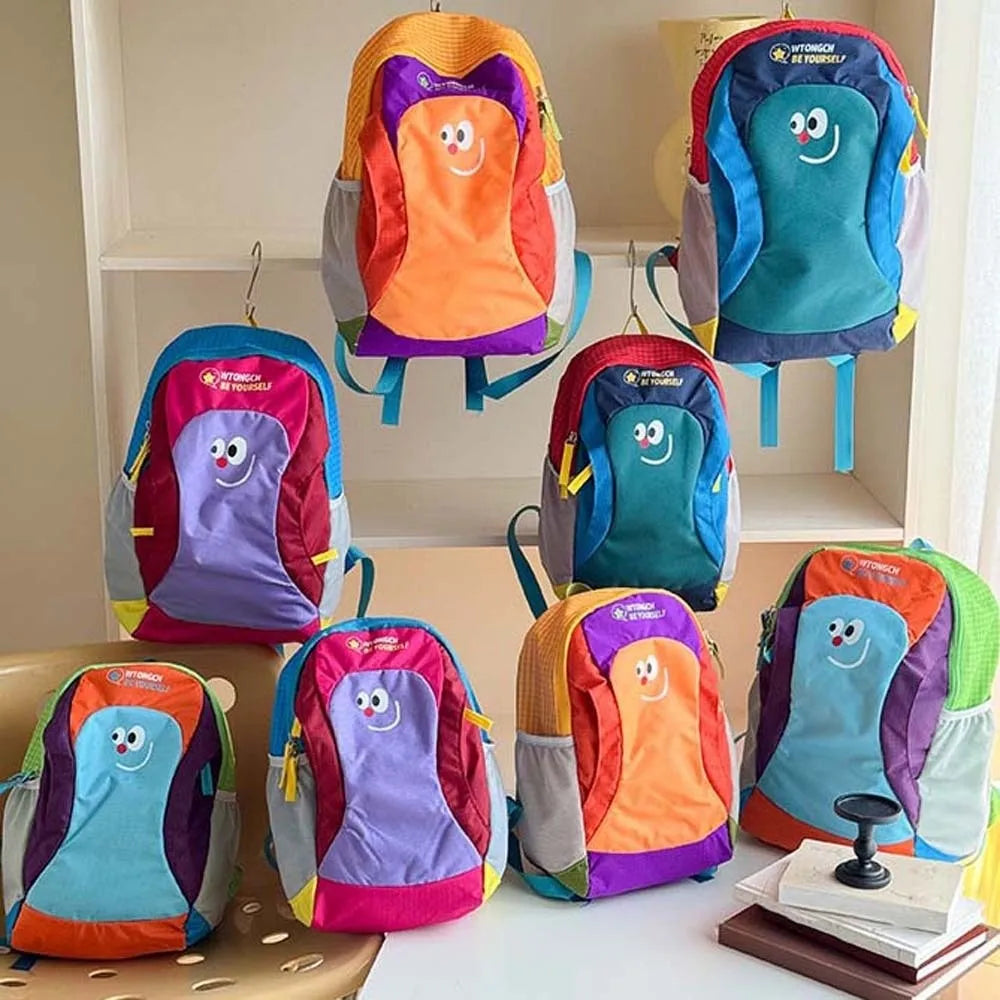 Mochila de tela Oxford para niños, mochila ergonómica con dibujos animados para guardería, mochila ligera y duradera con bloques de color para estudiantes