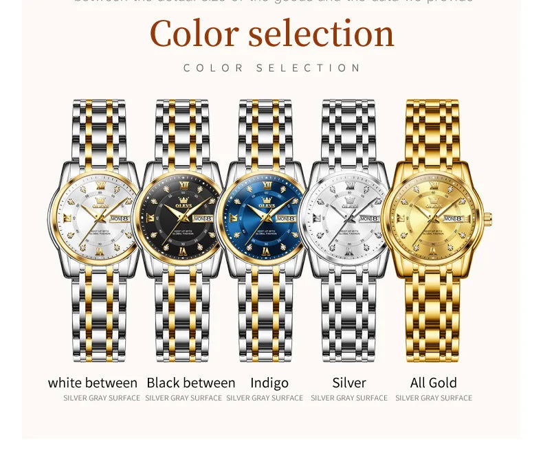 Relojes OLEVS para mujer, reloj de pulsera luminoso resistente al agua de acero inoxidable Original dorado a la moda, reloj clásico elegante para mujer con fecha