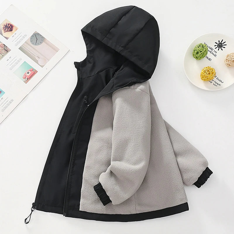Otoño Invierno chaqueta para niños adolescentes de lana gruesa a prueba de viento cálido abrigo deportivo con capucha para niños de 4 a 14 años ropa de abrigo para niños Top